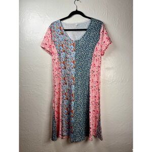 Patchwork Floral Mini Dress Womens Large Prairie Cottage Boho Hippie Ditsy